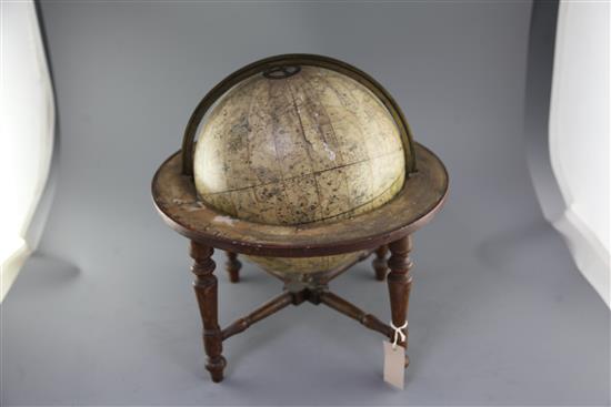 A Carys new celestial 12inch table top model globe, dated 1810, overall height 17in.